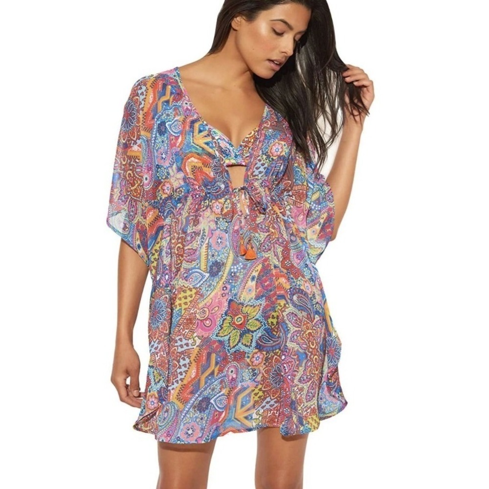 Bleu By Rod Beattie Paisley Printed Caftan Swim Cover-Up Large